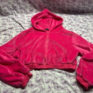 🪄Zaful Plush Cropped Hoodie in Hot Pink